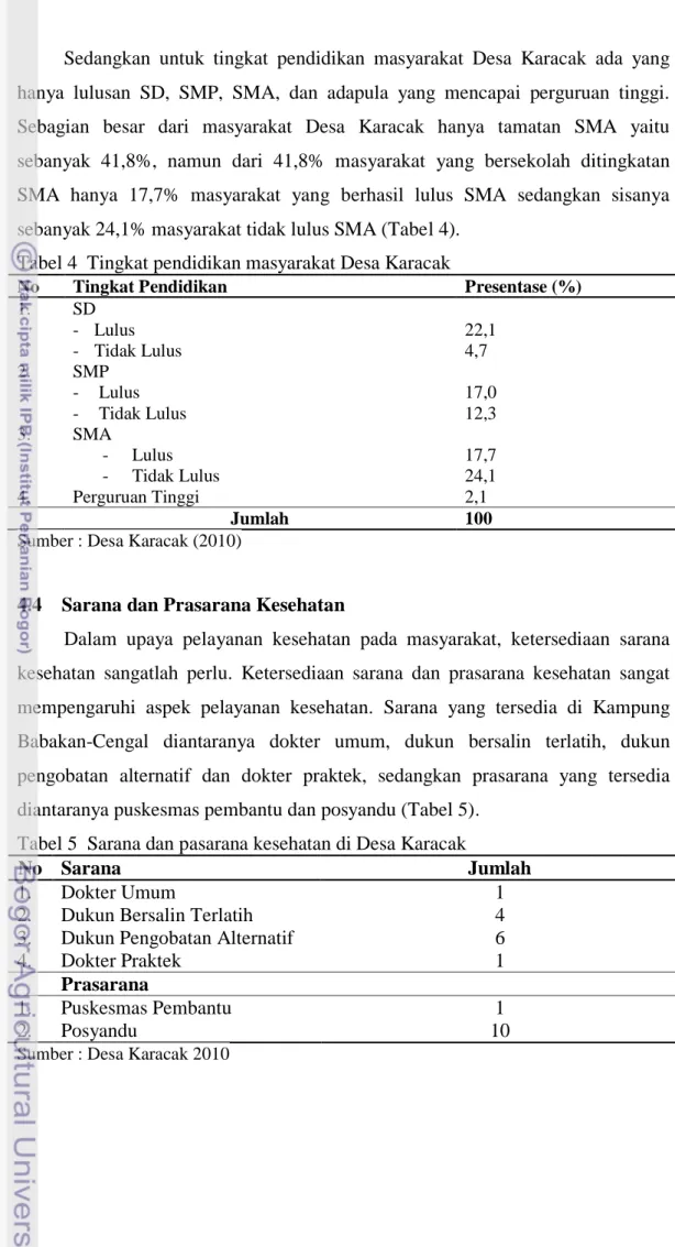 Tabel 4  Tingkat pendidikan masyarakat Desa Karacak 