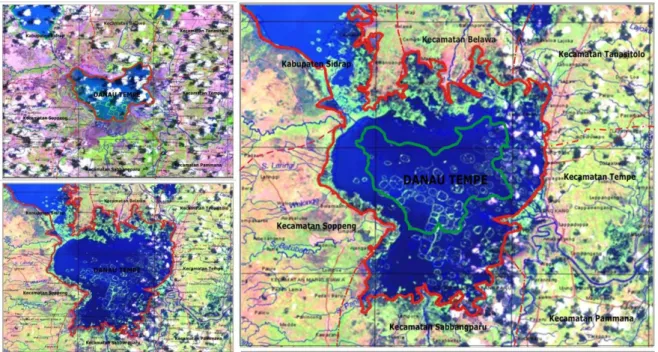Gambar 2. Perubahan wilayah perairan Danau Tempe akibat sedimentasi  Sumber : Dinas Pengairan Kabupaten Wajo 