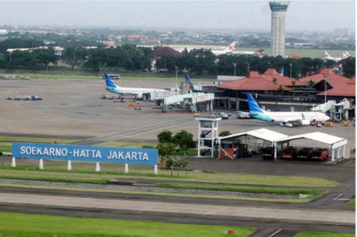 Gambar  1.1  merupakan  layout  dari  Bandar  Udara  Internasional  Soekarno-Hatta Jakarta