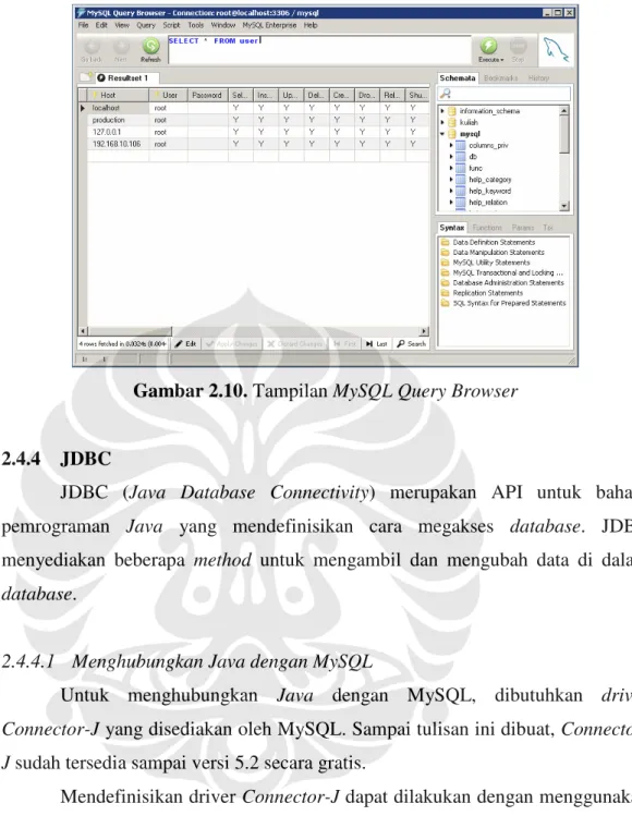Gambar 2.10. Tampilan MySQL Query Browser 