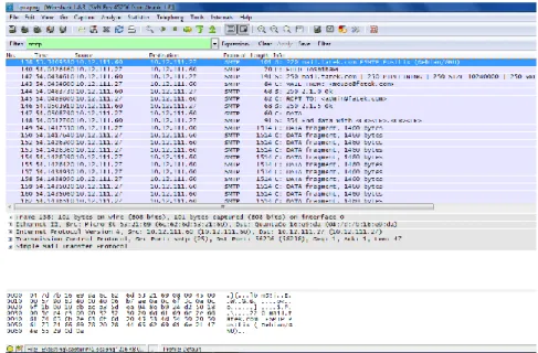 Gambar 4.16. Capturing data Mail dengan filter protocol SMTP 