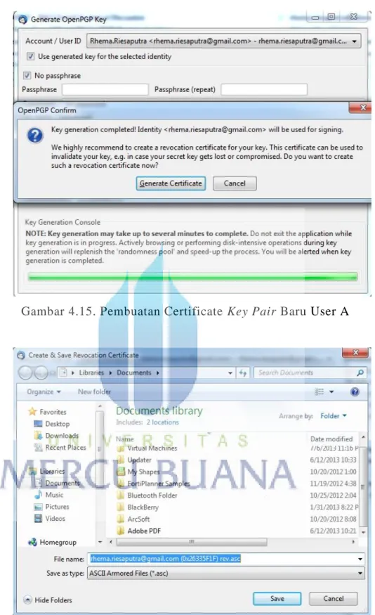 Gambar 4.15. Pembuatan Certificate Key Pair Baru User A 