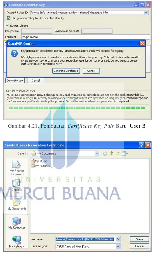 Gambar 4.22. Penyimpanan Certificate Key Pair Baru User B 