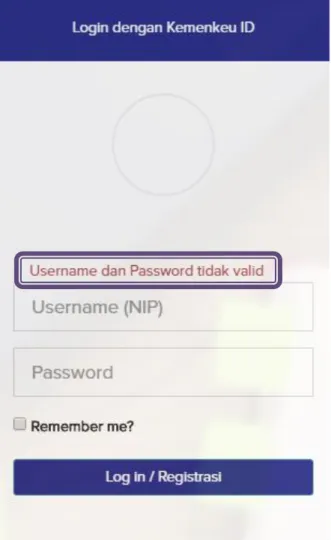Gambar 2.3 Notifikasi Username atau Password Tidak valid 