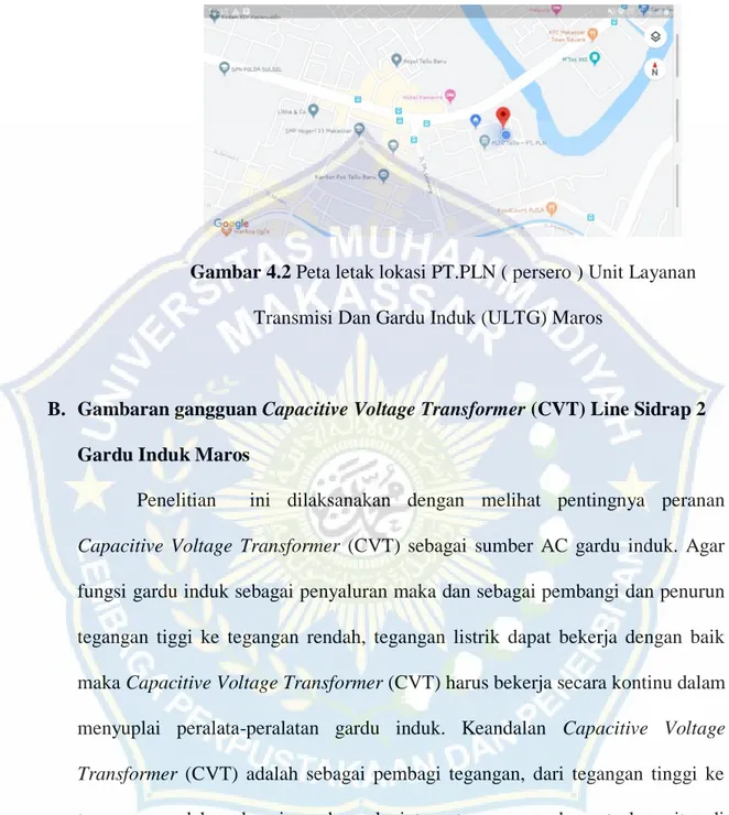 Gambar 4.2 Peta letak lokasi PT.PLN ( persero ) Unit Layanan  Transmisi Dan Gardu Induk (ULTG) Maros  