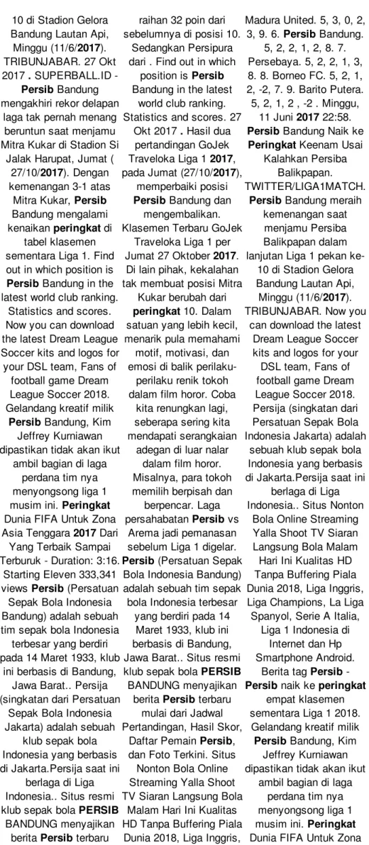 tabel klasemen sementara Liga 1. Find out in which position is Persib Bandung in the latest world club ranking.
