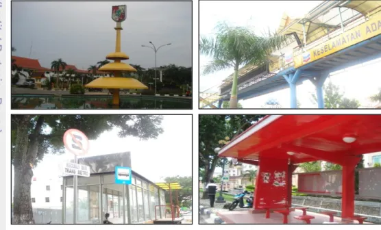 Gambar 4 Simbol Kota Pekanbaru, Jembatan Penyebrangan, Rambu Lalu  Lintas,dan Halte Bus