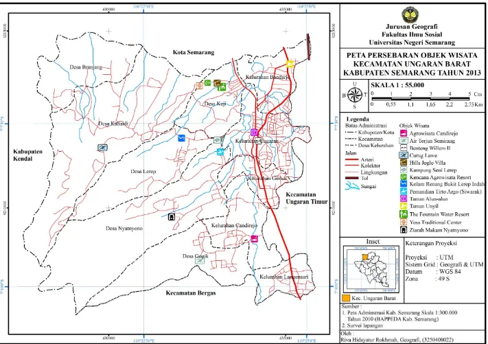 Gambar. 4 Peta Persebaran Obyek Wisata Kecamatan Ungaran Barat Kabupaten Semarang Tahun 2013  