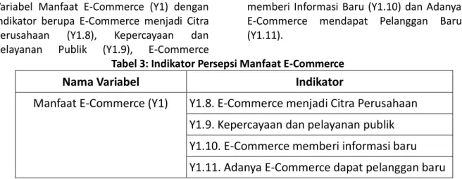 Tabel 3: Indikator Persepsi Manfaat E-Commerce 