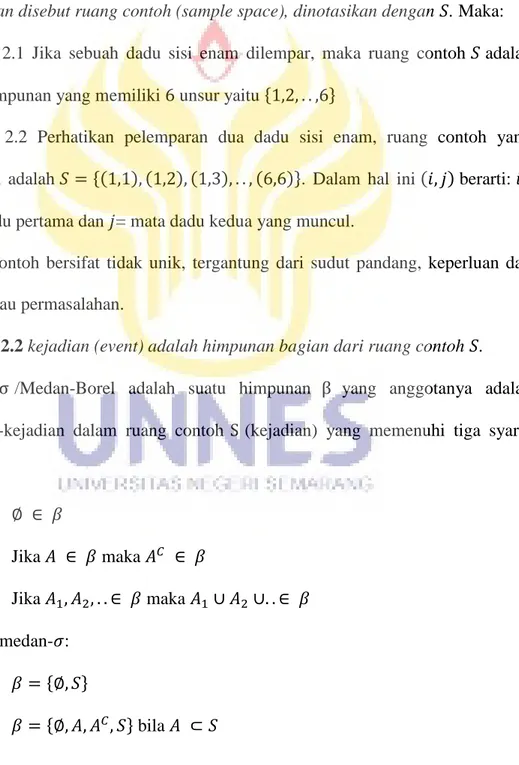 Ilustrasi  2.1  Jika  sebuah  dadu  sisi  enam  dilempar,  maka  ruang  contoh 