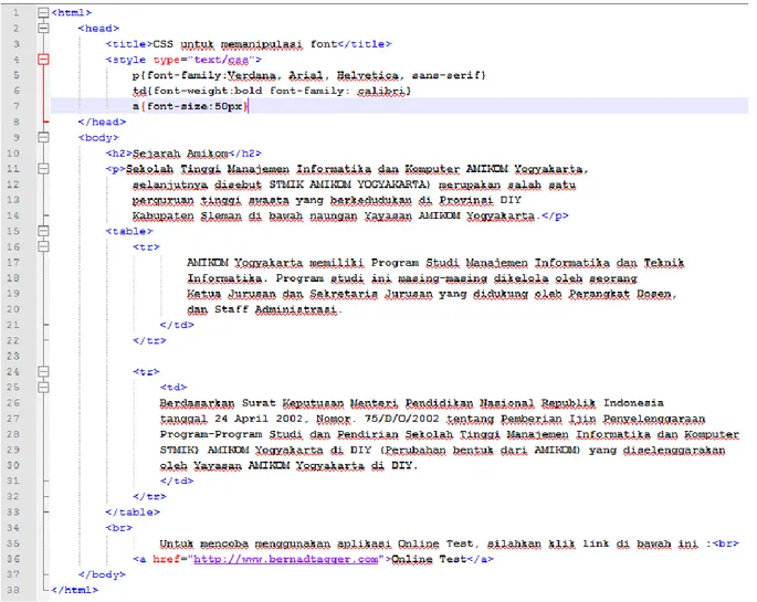 Gambar 5.3 Contoh Skrip CSS Embedded Style Sheet 