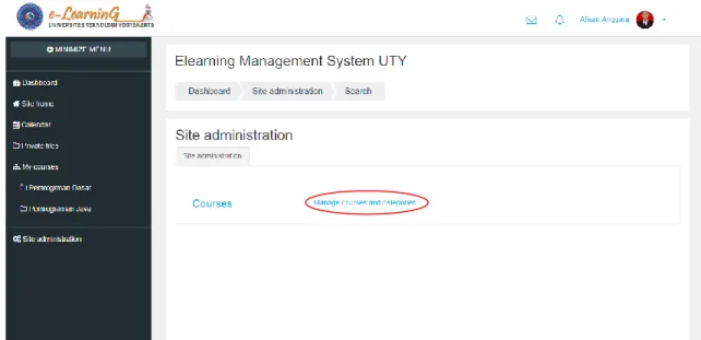 Gambar 1. Halaman Site administrator pada e-learning UTY 