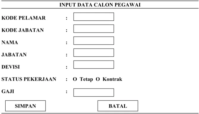Gambar 4.12: Input Data calon pegawai 4.8.2 Rancangan Output