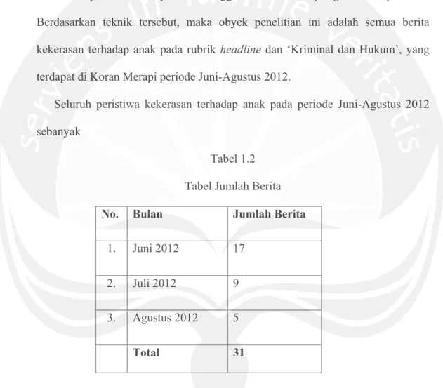 Tabel 1.2  Tabel Jumlah Berita 