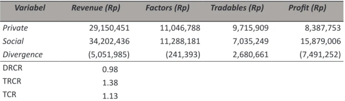 Tabel 6.  Policy Analysis Matrix Usaha Budidaya Rumput Laut di Kabupaten Konawe Selatan,            2011.