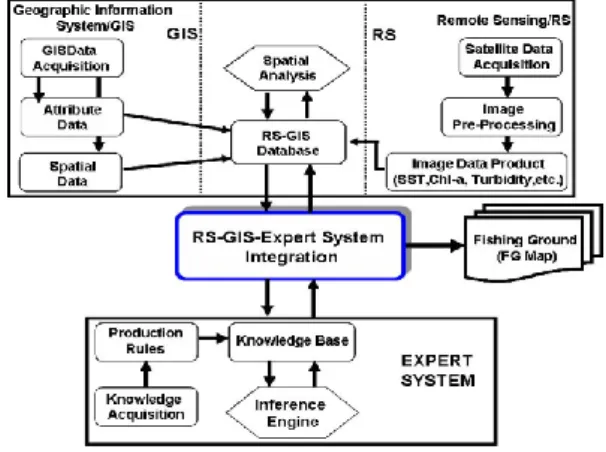 Gambar  2.  Sistem  integrasi  Expert  System,  Remote  Sensing,  GIS  yang  digunakan  dalam  membangun  model  (11)