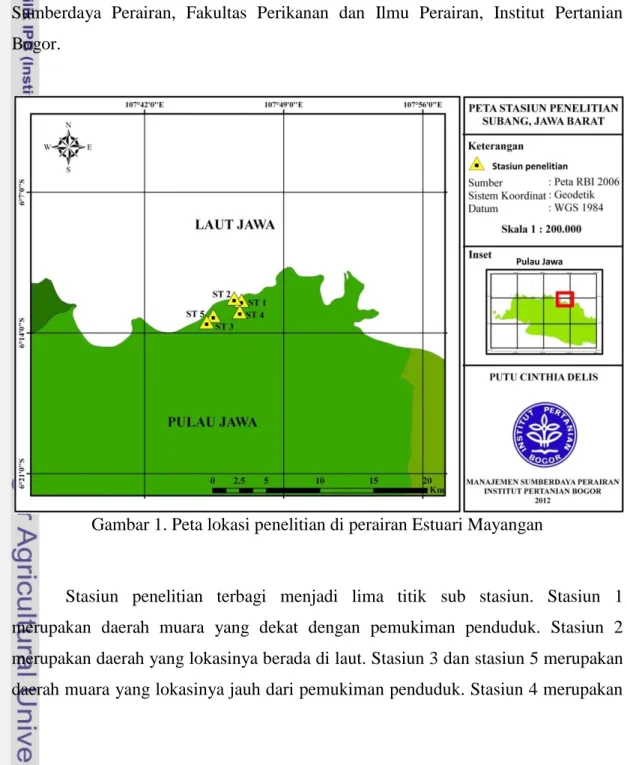 Gambar 1. Peta lokasi penelitian di perairan Estuari Mayangan 