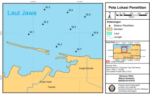 Gambar 1. Peta Lokasi Penelitian dan Stasiun Pengamatan di Perairan Tugu Semarang