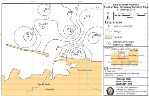 Gambar 3.  Peta Sebaran Horizontal Klorofil-a di perairan Tugu Semarang Sampling  Dua 7 Oktober 2014 
