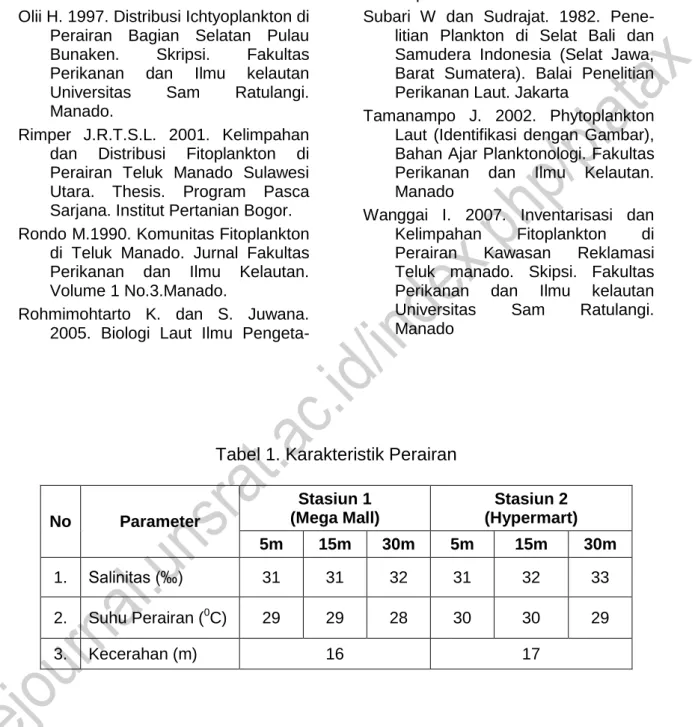 Tabel 1. Karakteristik Perairan 