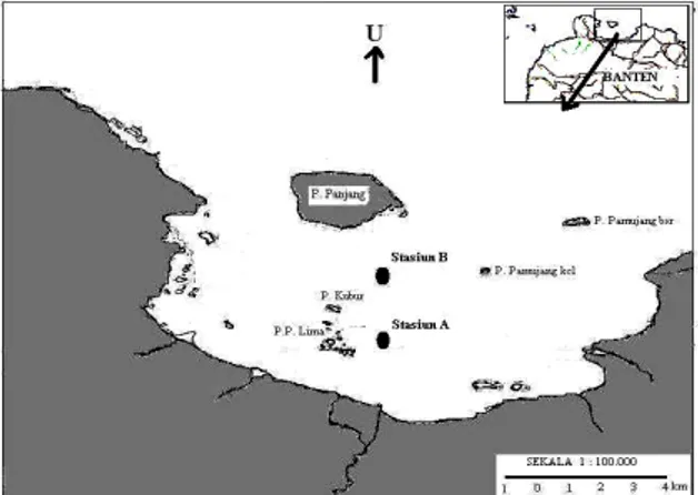 Gambar 1.  Lokasi penelitian di perairan Teluk  Banten. 
