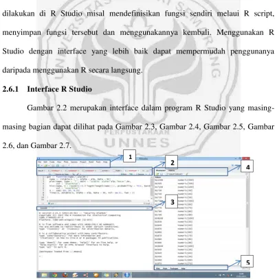 Gambar 2.2 merupakan interface dalam program R Studio yang masing-