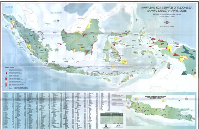 Gambar 6.2  Jenis dan lokasi kawasan konservasi di Indonesia berdasarkan sistem yang dikelola oleh  Kementerian Kehutanan (Sumber: PHKA dan JICA, April 2005)