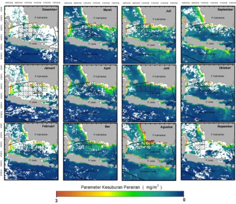 Gambar 5. Time series bulanan konsentrasi klorofil-a (mg/m 3 ) pada daerah peangkapan ikan tahun 2013