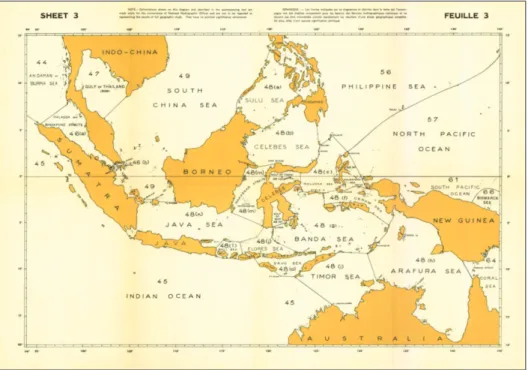 Gambar  1.  Toponimi  Laut  untuk  wilayah  Indonesia  dan  sekitarnya  berdasarkan  International Hydrographic Organization (IHO) Map Sheet 3