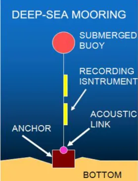Gambar 4.  Sistem tambatan laut- laut-dalam (deep-sea mooring) untuk merekam data di bawah permukaan