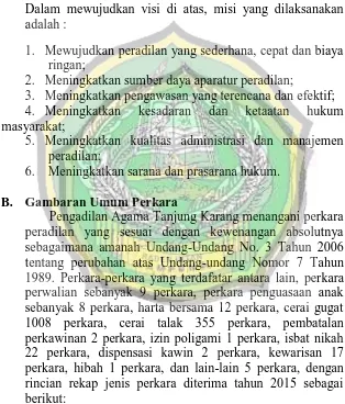 Gambaran Umum Perkara Pengadilan Agama Tanjung Karang menangani perkara peradilan yang sesuai dengan kewenangan absolutnya 