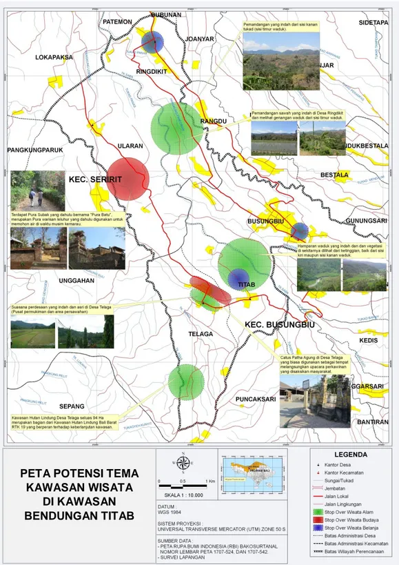 Gambar 3. Hasil survey dalam bentuk plot peta potensi tema kawsan wisata           di kawasan wisata di kawasan bendungan Titab 