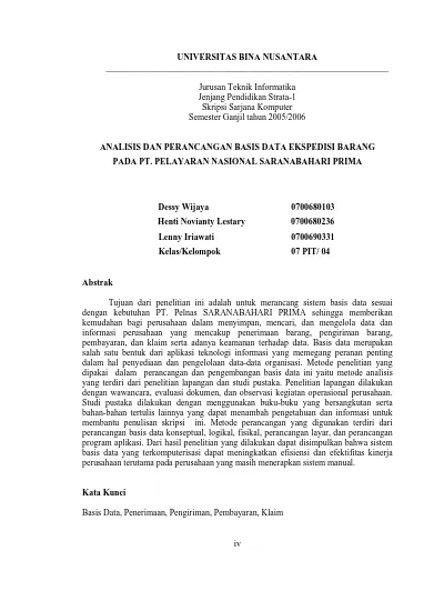 Universitas Bina Nusantara Analisis Dan Perancangan Basis Data