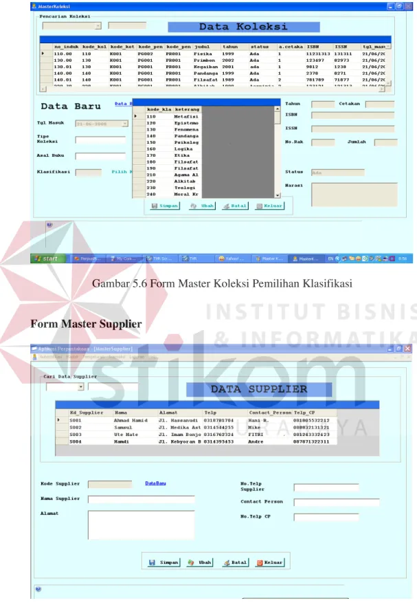 Gambar 5.6 Form Master Koleksi Pemilihan Klasifikasi 