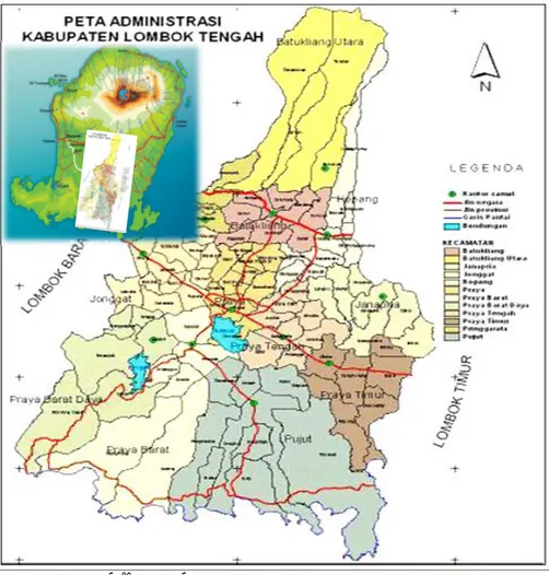 Gambar 4.1 Peta Administrasi Kabupaten Lombok Tengah  Sumber: Buku Putih Sanitasi (BPS) Kab