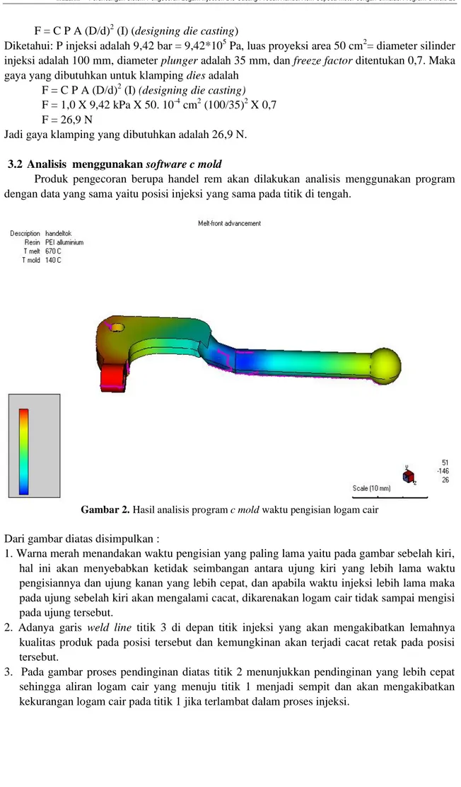 Gambar 2. Hasil analisis program c mold waktu pengisian logam cair 