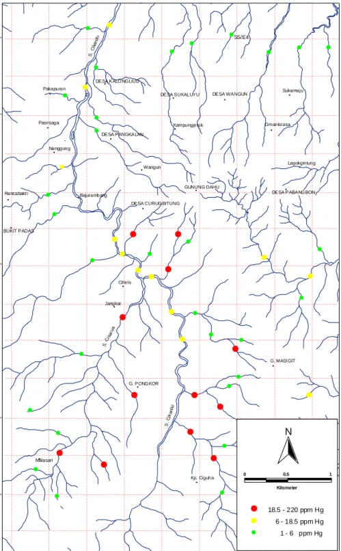 Gambar 4. Peta kisaran unsur merkuri dalam endapan sungai aktif 