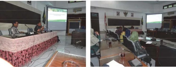 Gambar 27.   Penyampaian materi PTT kedelai di hadapan peneliti/penyuluh BPTP pada pendamping SL-PTT  di Sumatera Utara