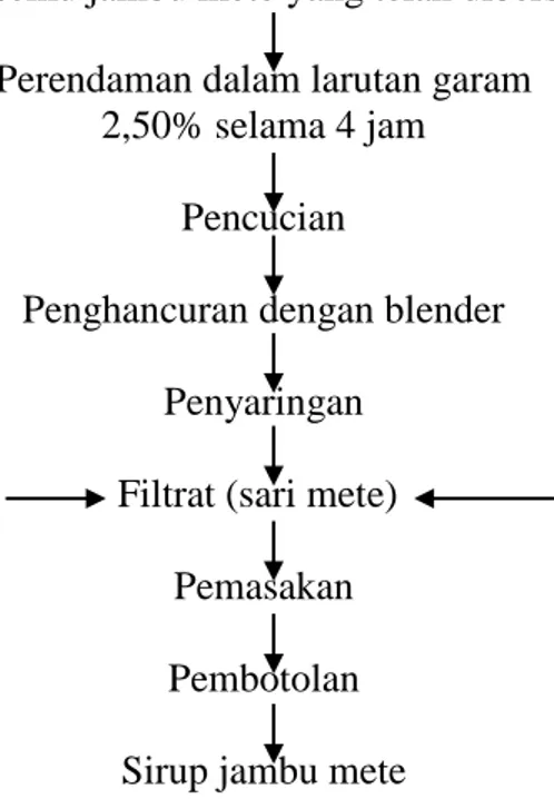 Gambar 1. Diagram pengolahan sirup jambu mete  Figure 1. Flow chart of cashew syrup processing 
