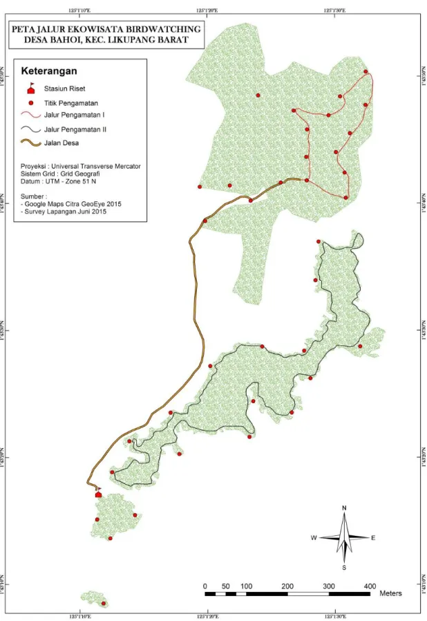 Gambar 12. Peta Jalur Ekowisata Birdwatching Desa Bahoi 