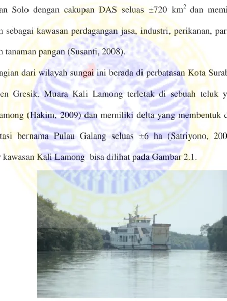 Gambar 2.1 Kondisi disekitar kawasan muara Kali Lamong. Tampak sebuah  perahu milik salah satu perusahaan yang berdiri di tepi Kali   Lamong