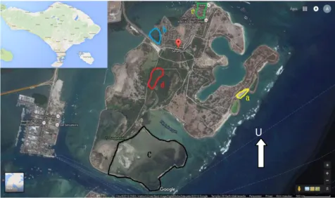 Gambar 1. Peta Lokasi penelitian di Pulau Serangan (Google map) 