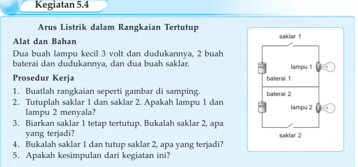 Gambar 5.12 Arus listrik mengalir di dalam sebuah rangkaian.