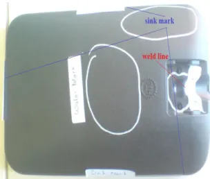 Gambar  17.  Hasil  Injeksi  Spion  PS  135  Pada  Mesin  Haitian  HTF  160X  dengan  Pengaturan  Mold  Temperature  20