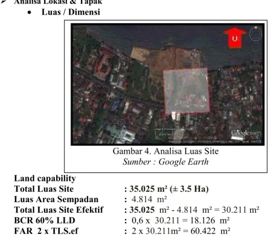 Gambar 4. Analisa Luas Site  Sumber : Google Earth
