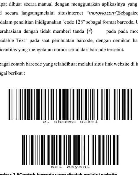 Gambar 2.6Contoh barcode yang dicetak melalui website