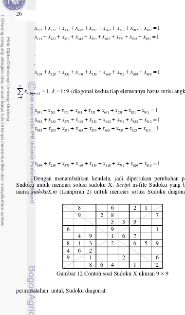 Gambar 12 Contoh soal Sudoku X ukuran 9 × 9 
