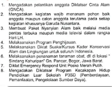 Gambar 4.2:  Daftar Kegiatan Berkala Yayasan Garuda Nusantara 