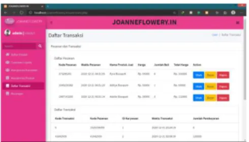 Gambar 11. Halaman Sales Record Joanneflowery.In  8.  Halaman keuangan Joanneflowery.in 