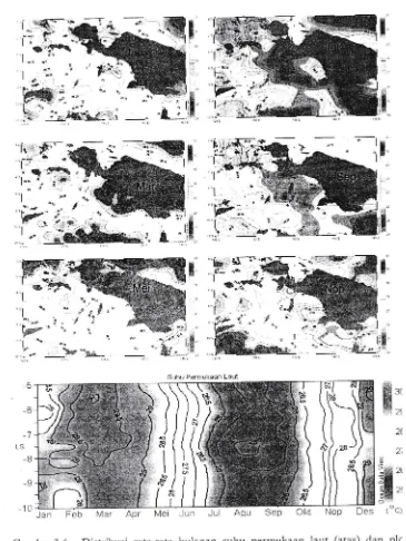 Gambar3-6. Drstnbusr lata-rata bulanan suhu permukaan laut (atas) dan plclintang-bulan suhu permukaan laut (bawah) di perairan Arafurtahun 200,1
